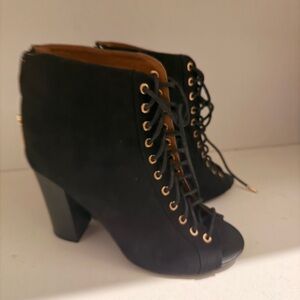 Lace-Up Black Suede High Heel Booties